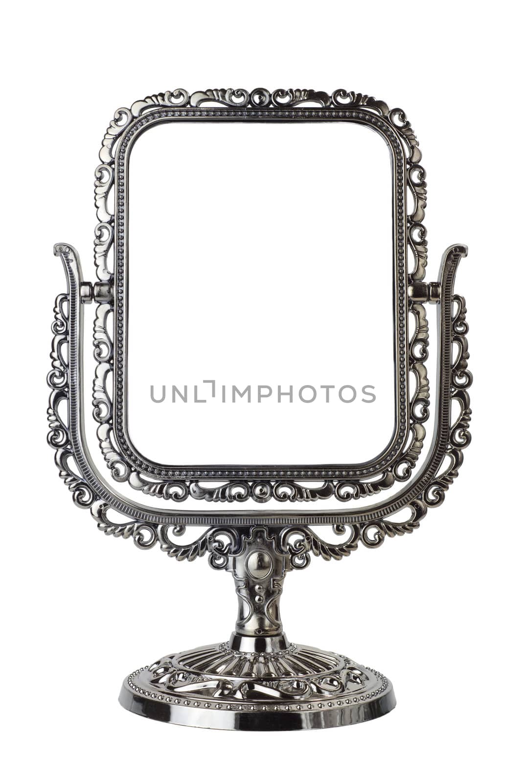 Silver antique mirror isolated on white background