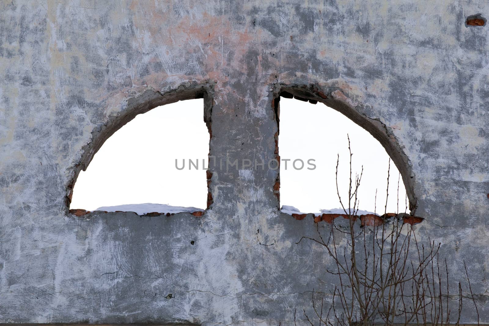 Loopholes window abandoned building in the form of a semicircle