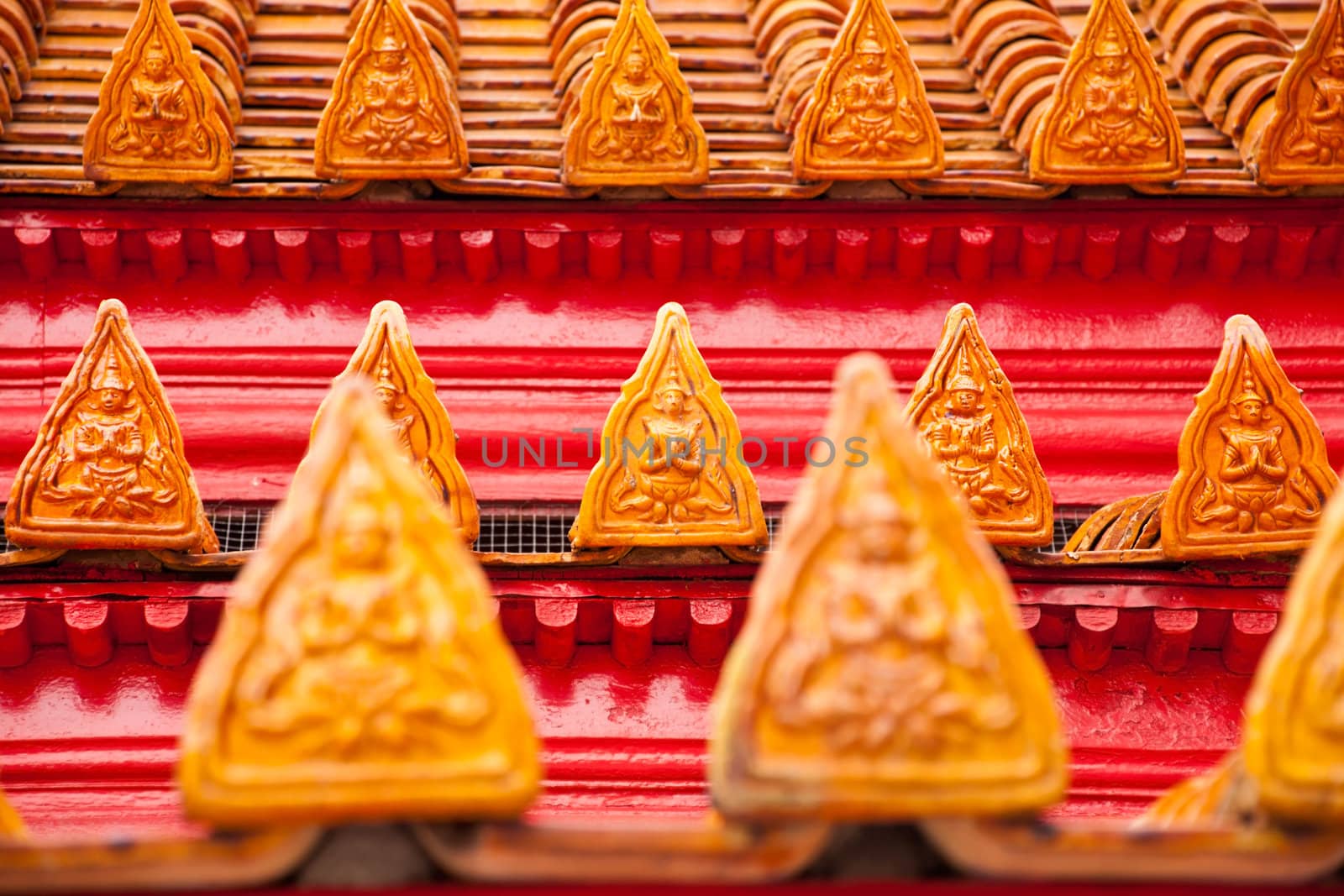 Buddha Statute Roof Wat Benjamaborphit, temple in Bangkok, Thailand