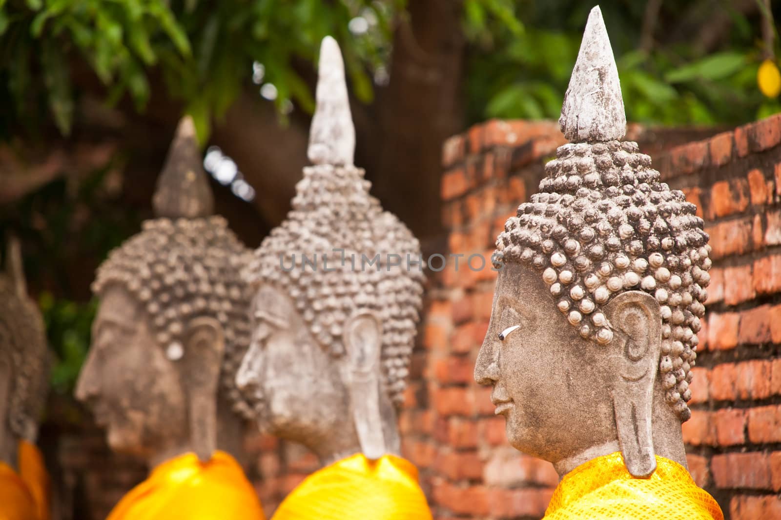 Old Buddha Statue in Wat Yai Chaimongkol Temple Ayutthaya , Thailand.