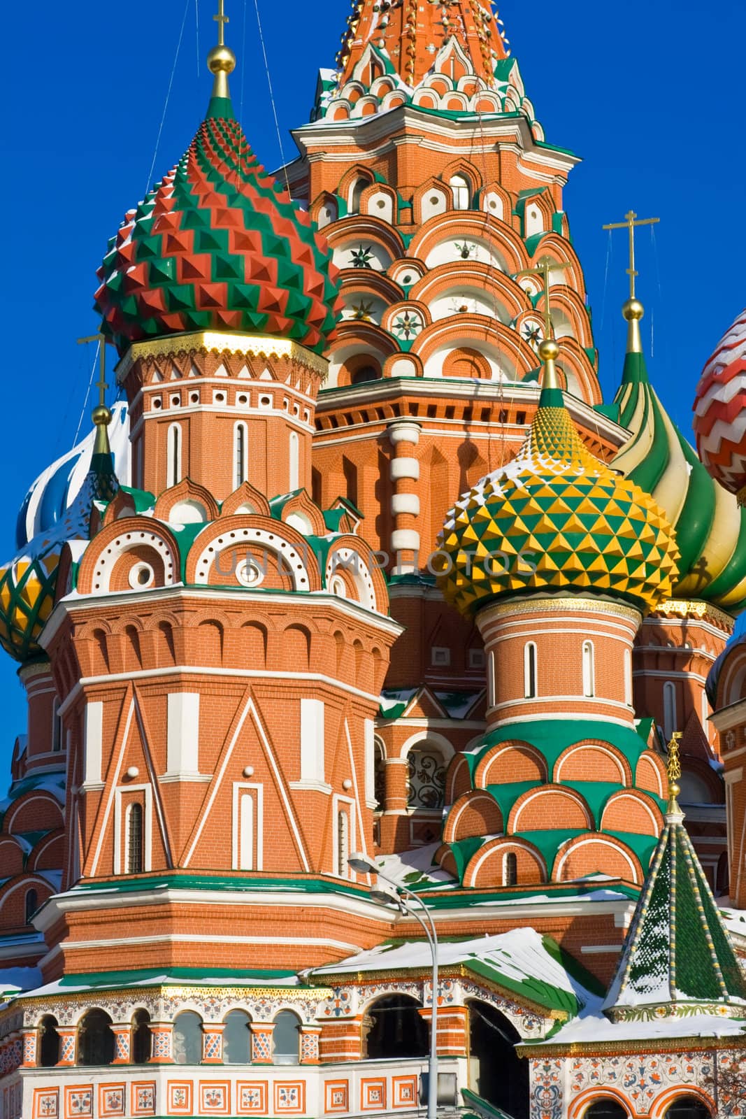Architectural details of St Basil's Cathedral on Red Square, Moscow, Russia