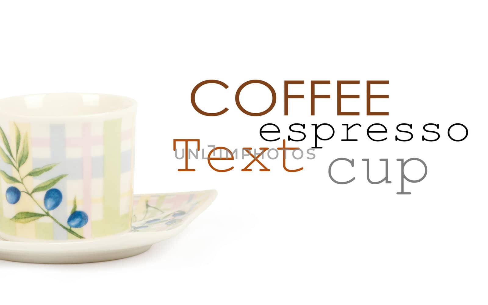 Fine china cup and saucer filled  isolated on white