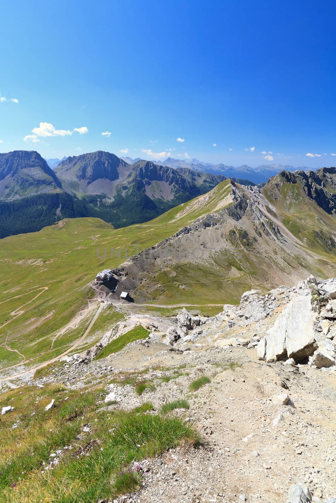 aerial view of Selle pass, Trentino, Italy