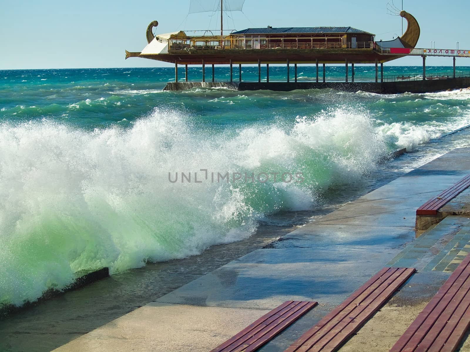 Blue sea wave near coast