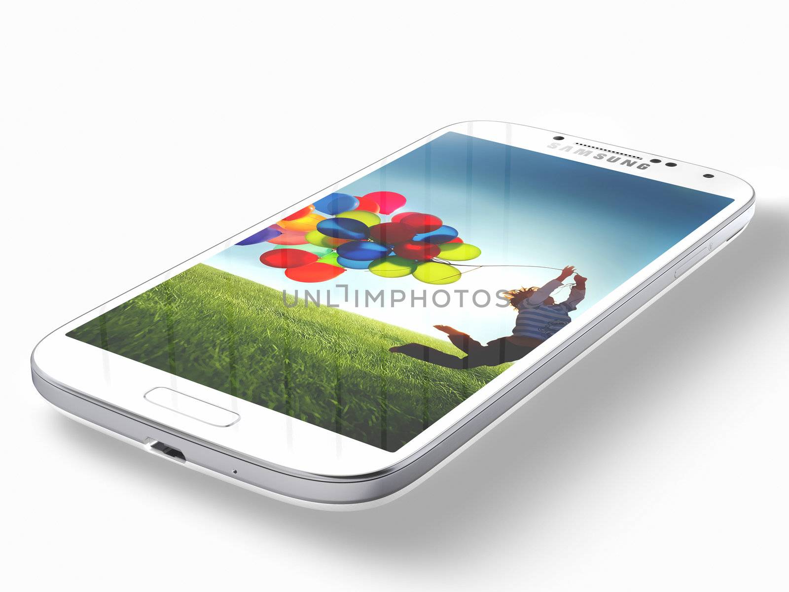 Galati, Romania - April 14, 2013: The Samsung Galaxy S4 handset steadily draws from the same design language as the S3, but takes almost every spec to an extreme -- the screen is larger, the processor faster and the rear-facing camera stuffed with more megapixels.