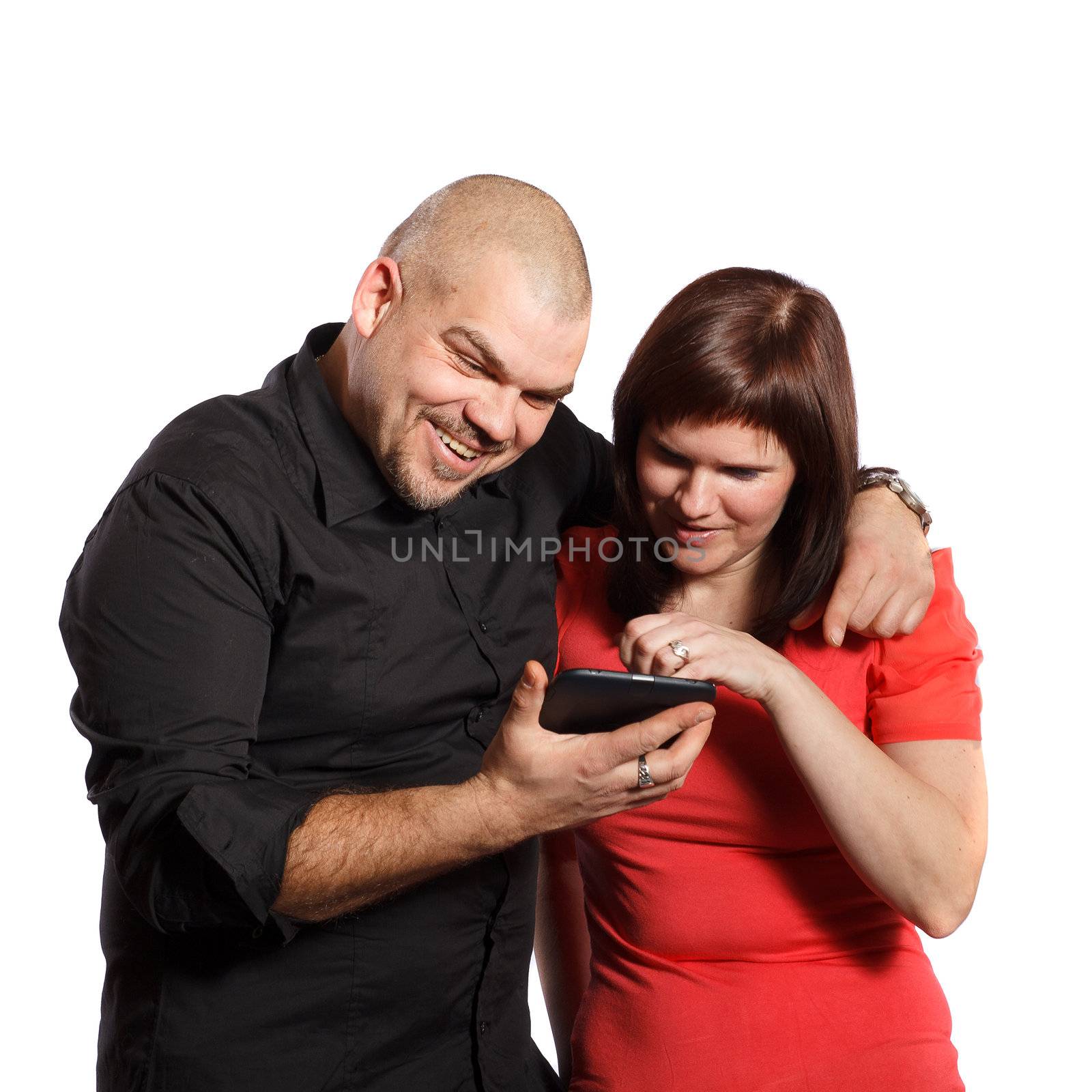 happy middle age family on white background