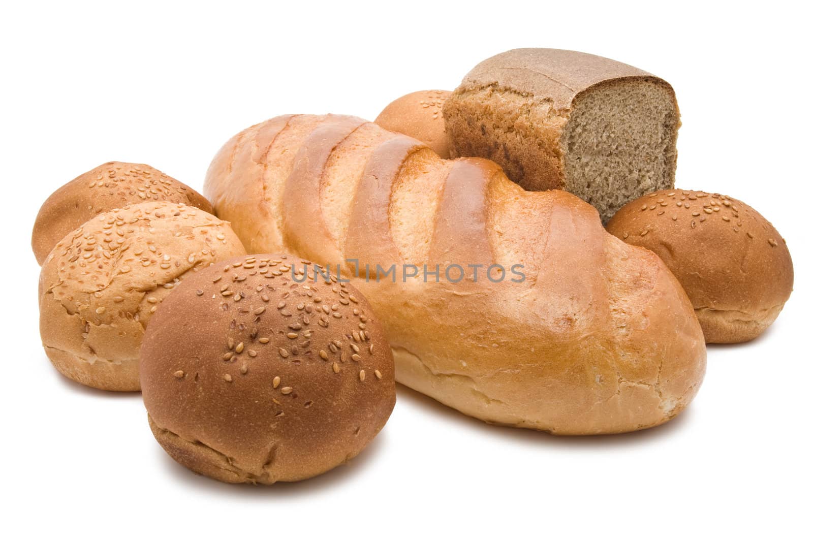 Different types of bread isolated on white