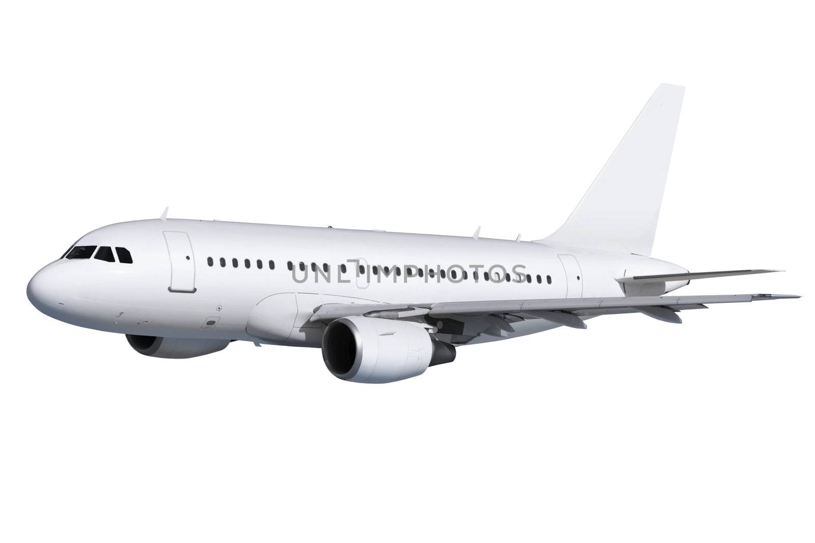 commercial airplane on white background with path