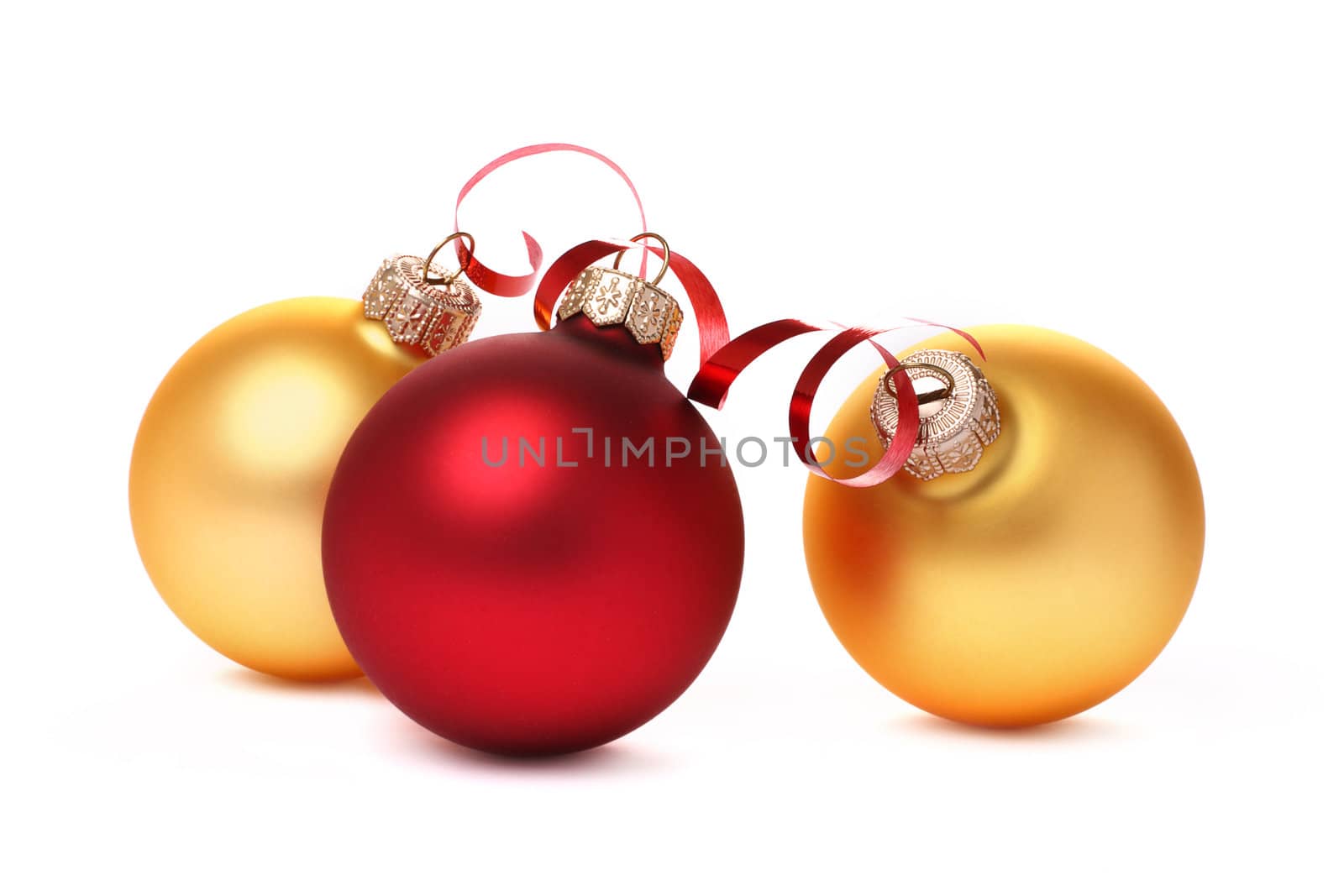 Red and yellow Christmas balls with a tape