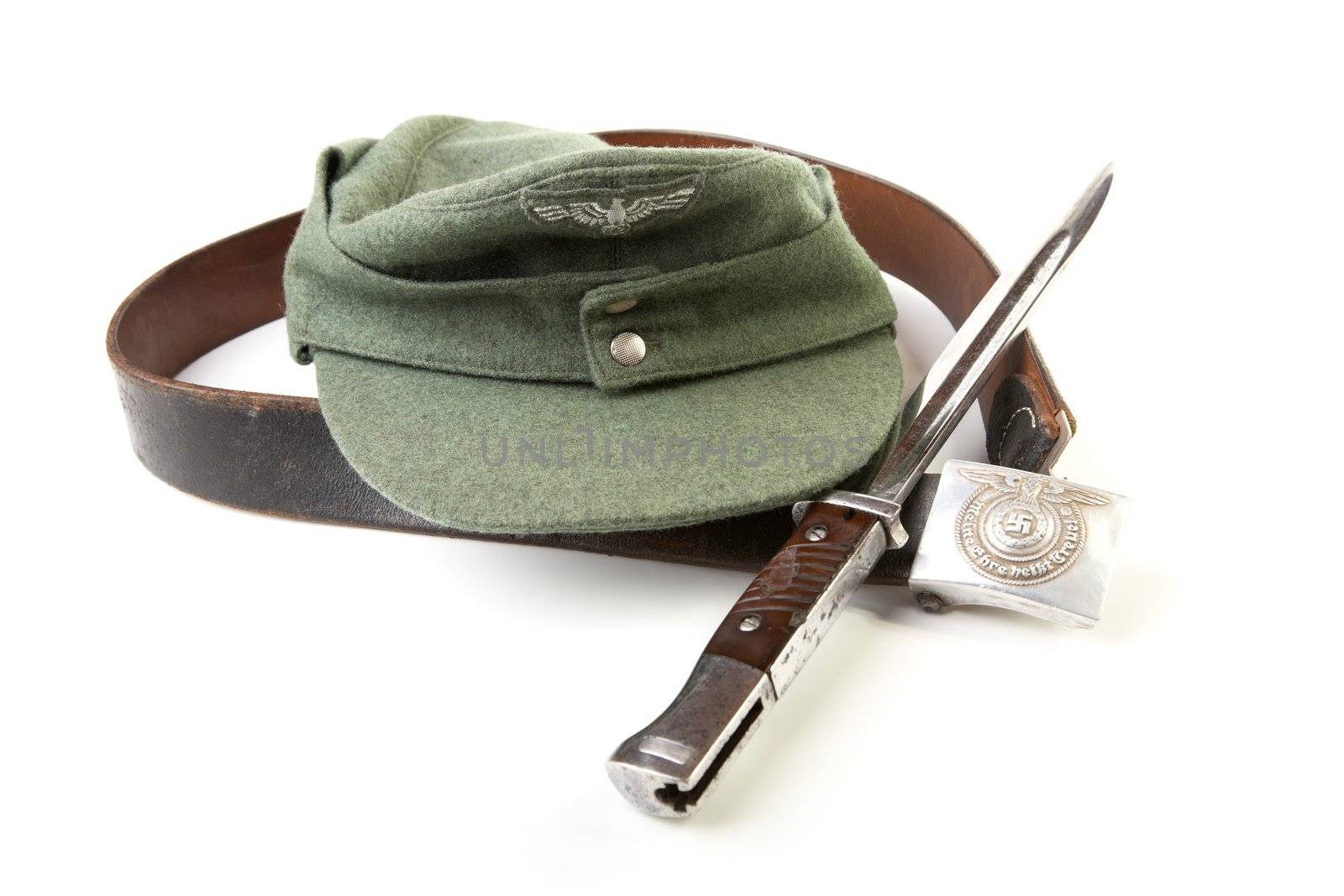 Kepi  belt  bayonet-knife of the German soldier on a white background