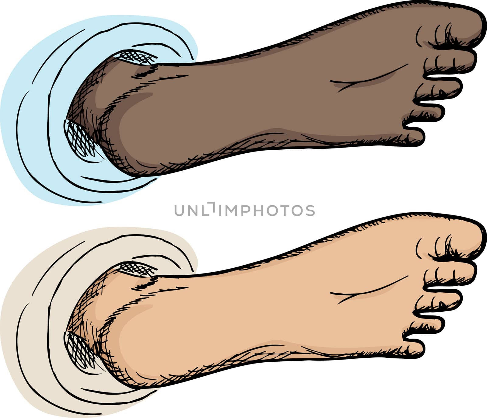 Cartoon of underside of human foot isolated over white