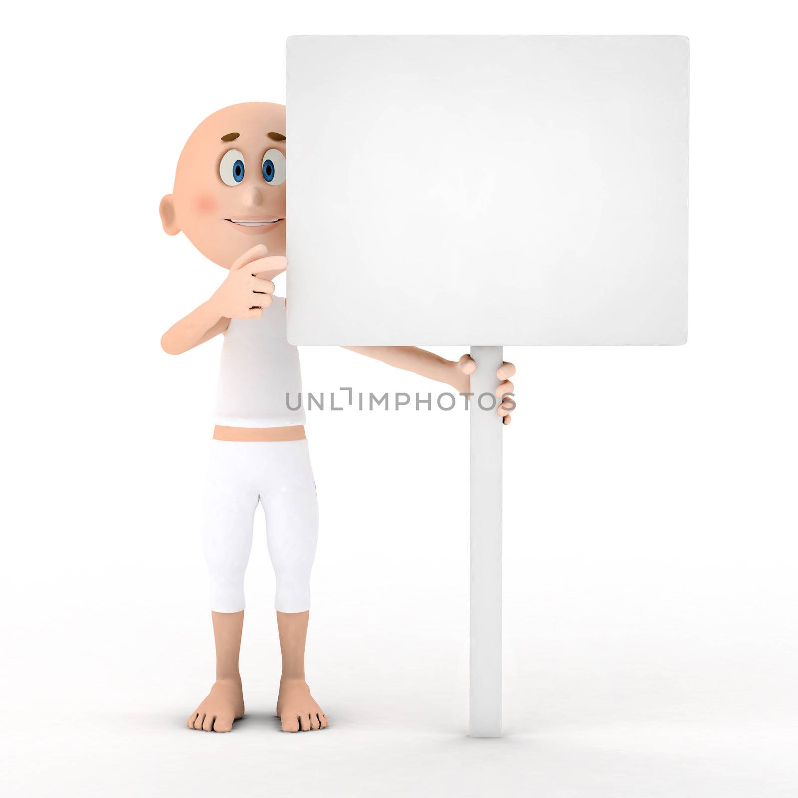 Toon guy holding a blank white board by photocreo