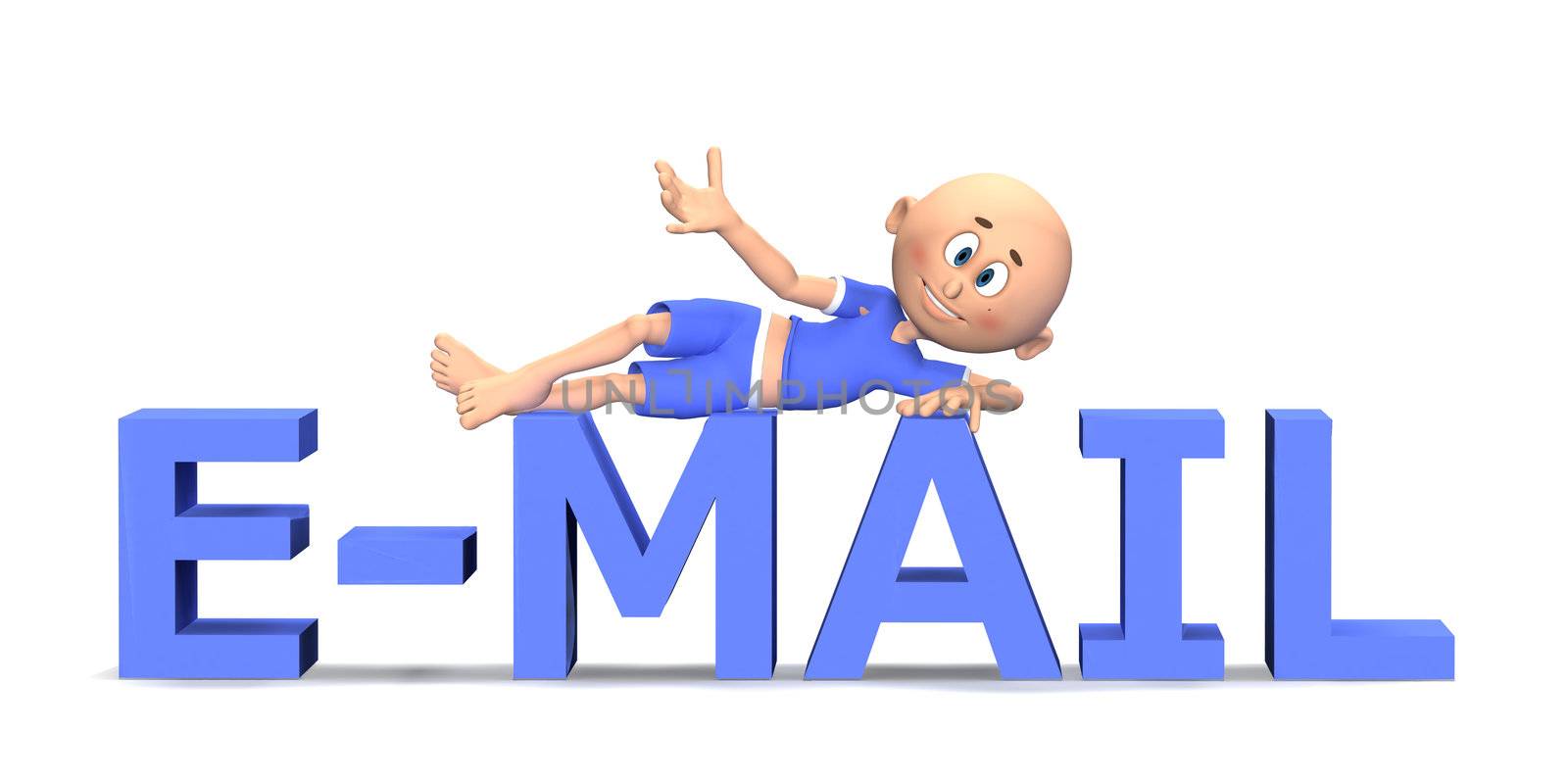 E-mail text in 3d with a cute toon guy on it