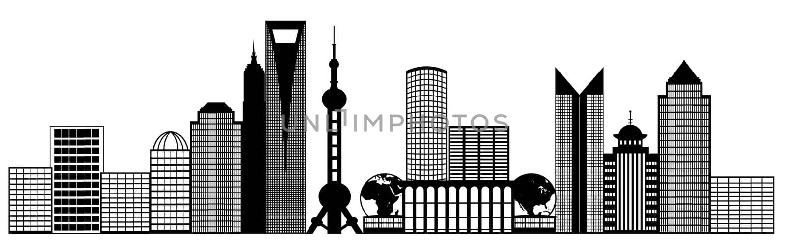 Shanghai City Pudong Skyline Panorama Clip Art by jpldesigns