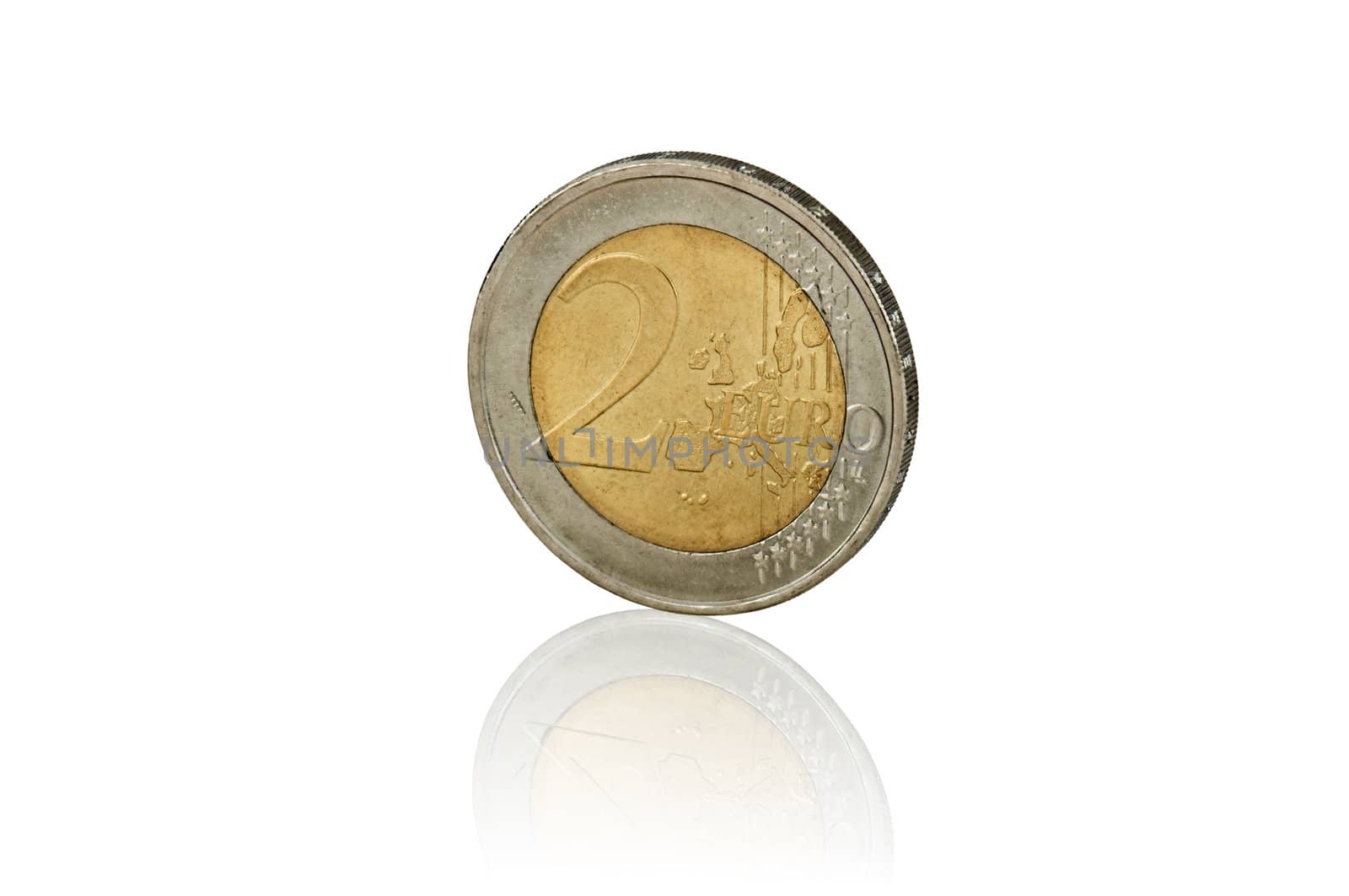 A Two Euro coin. Image is isolated on white and the file includes a clipping path.