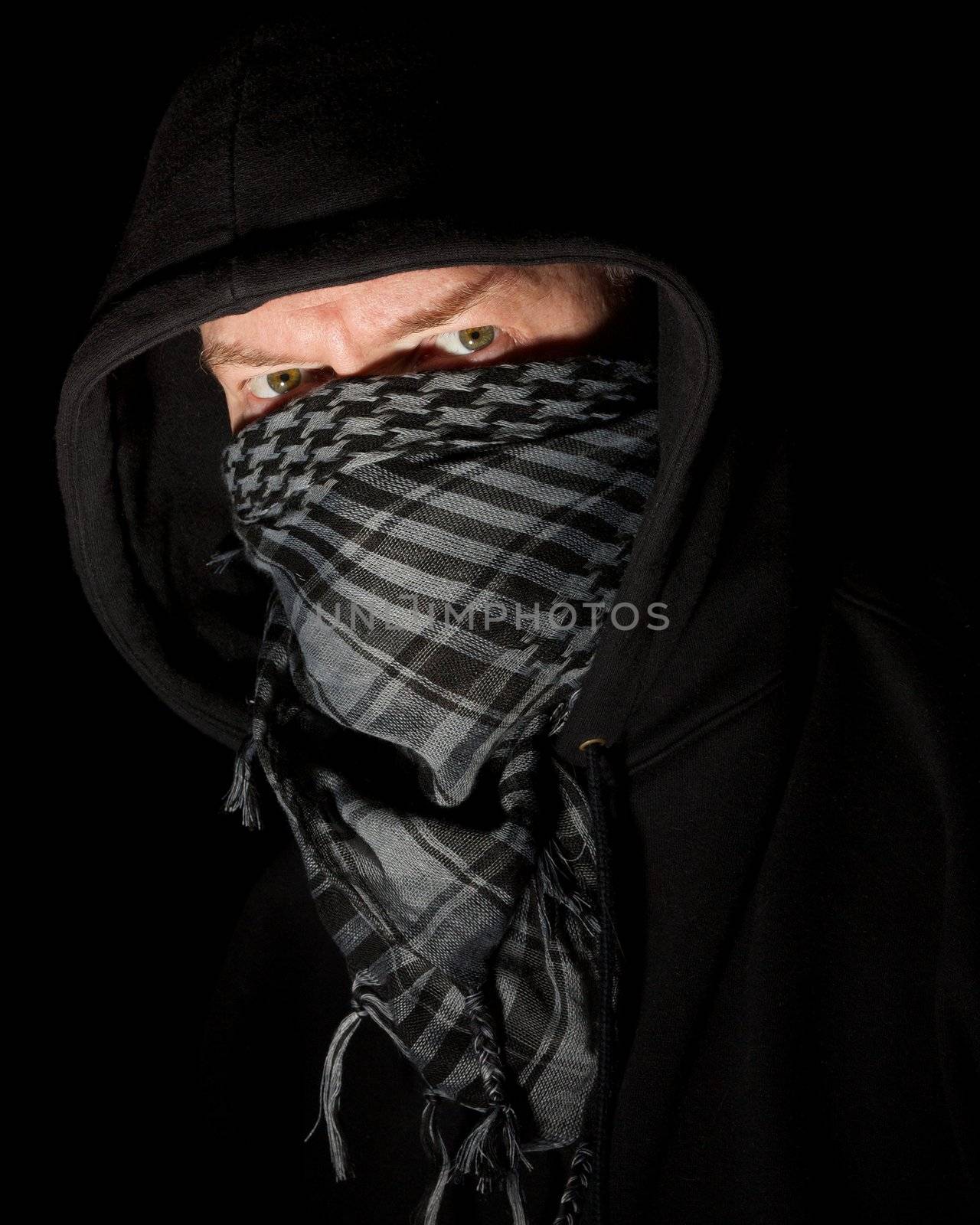 Masked robber wearing hoodie by ralanscott