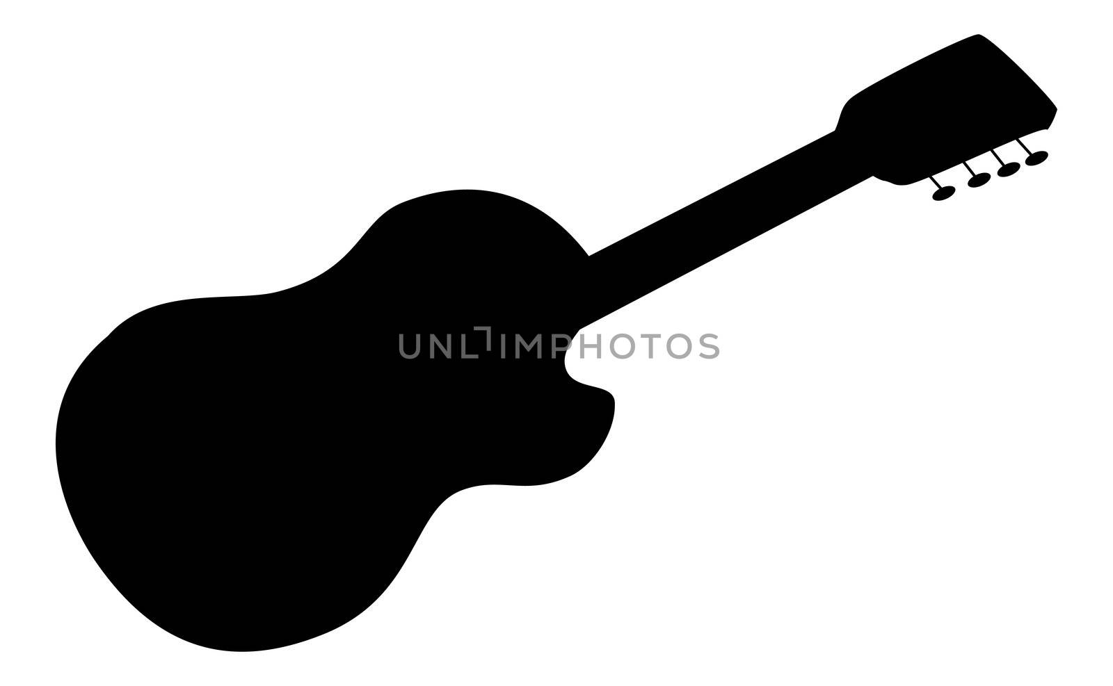 Musical instrument, acoustic guitar, black silhouette on white