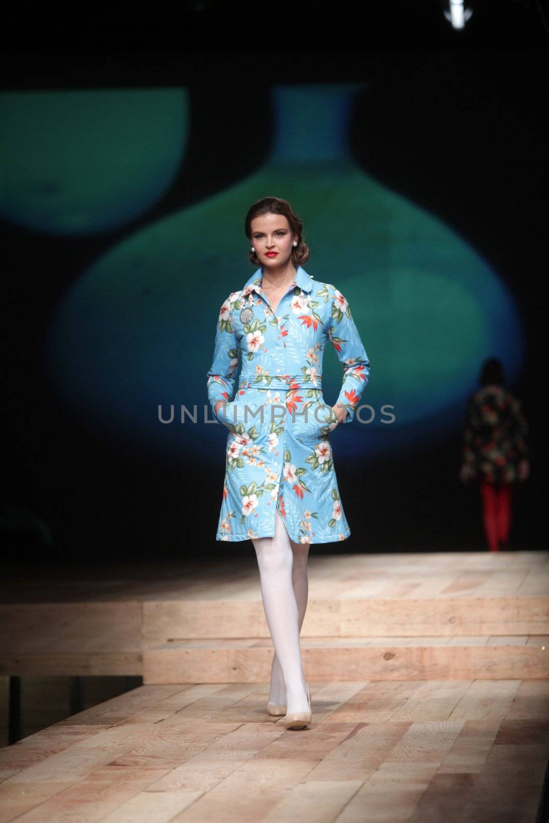 ZAGREB, CROATIA - MARCH 23: Fashion model wears clothes made by Borna and Fils on "CRO A PORTER" show on March 23, 2012 in Zagreb, Croatia.
