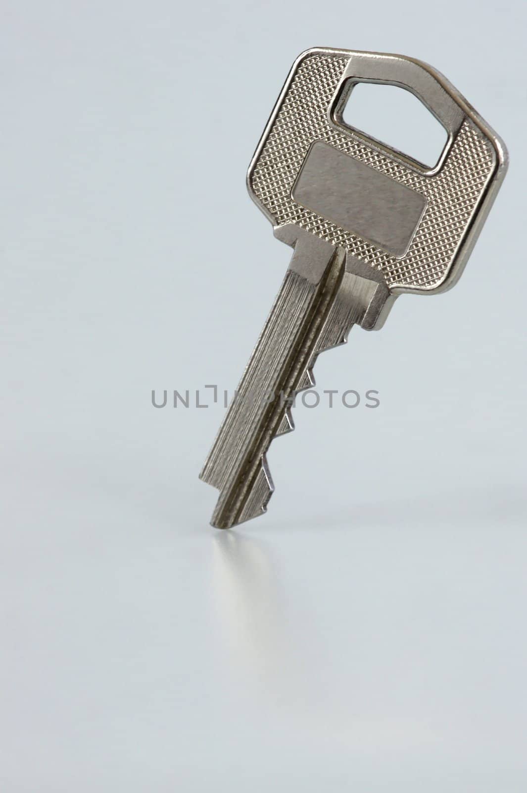 Closeup of a silver house key