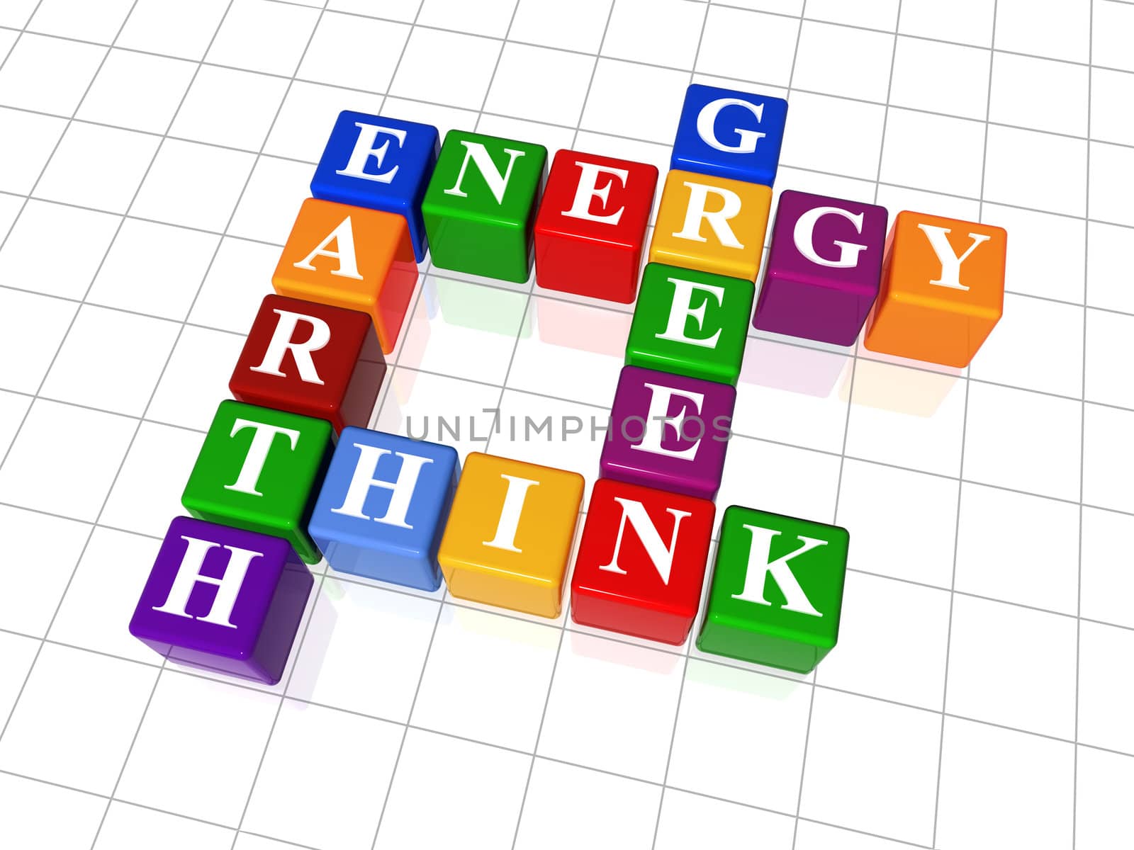 3d color cubes, crossword - energy, Earth, think, green