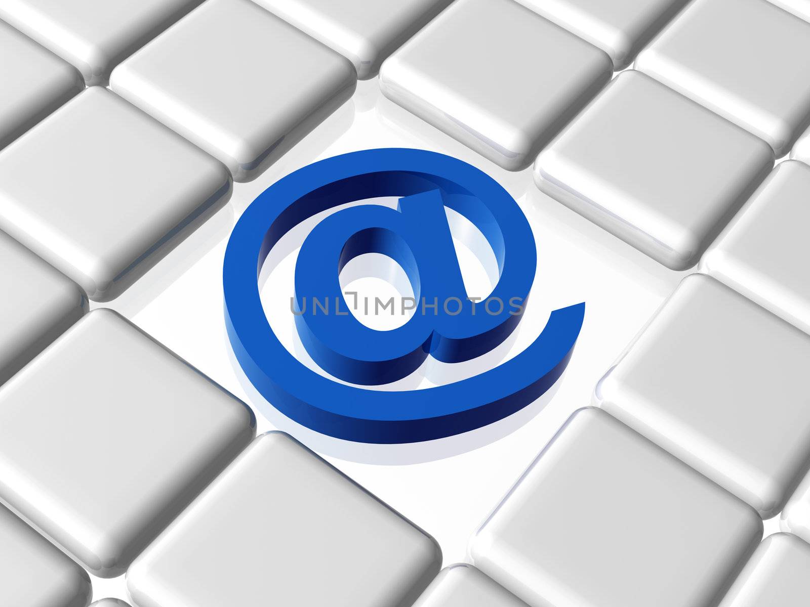 3d blue email sign with white boxes