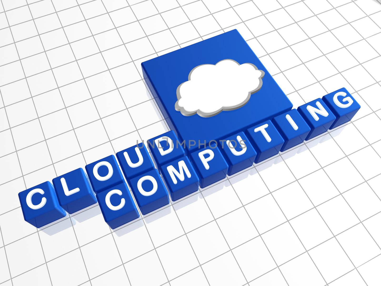 cloud computing - blue boxes with white text and pictogram