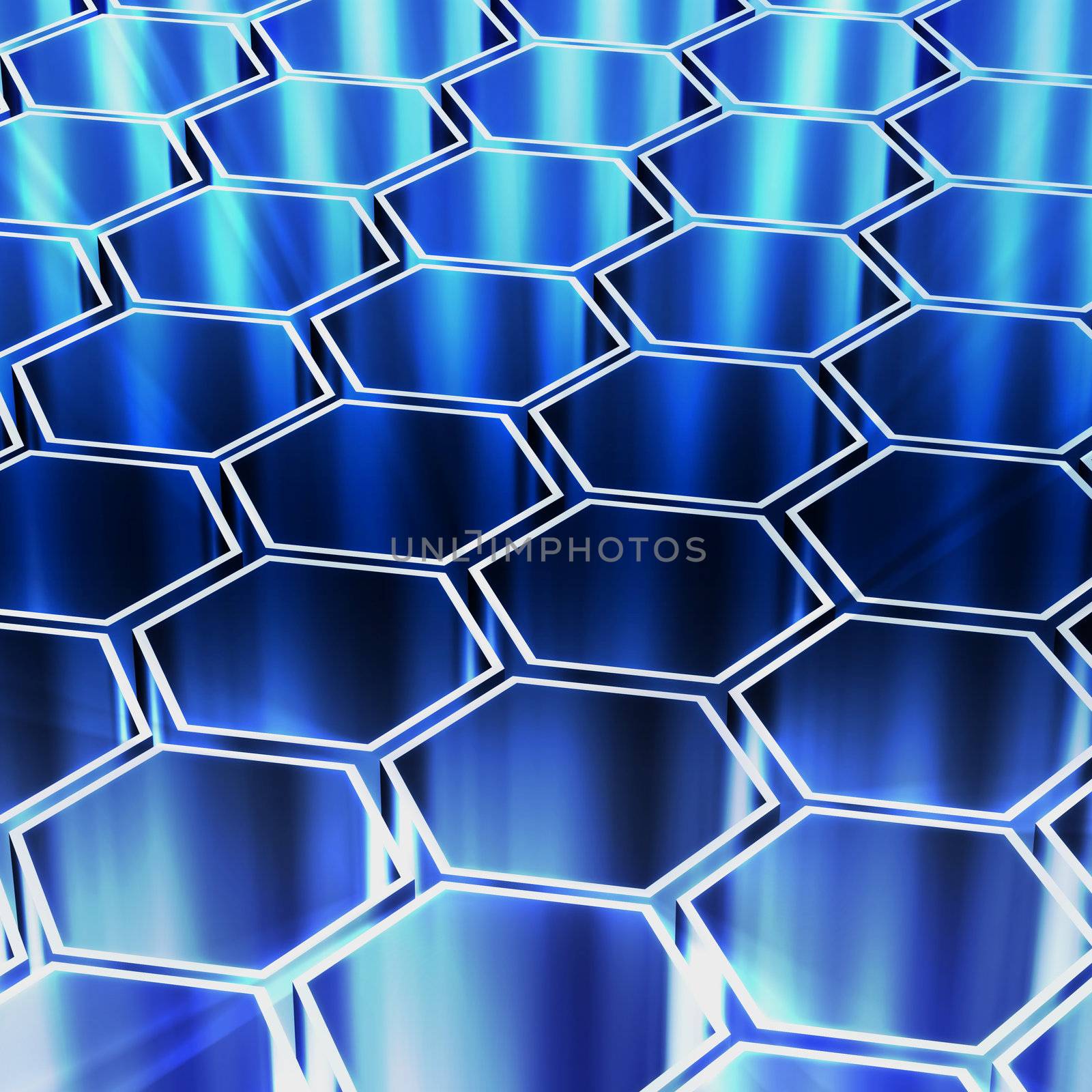 Abstract blue background 3d Metallic hexagons with backlight