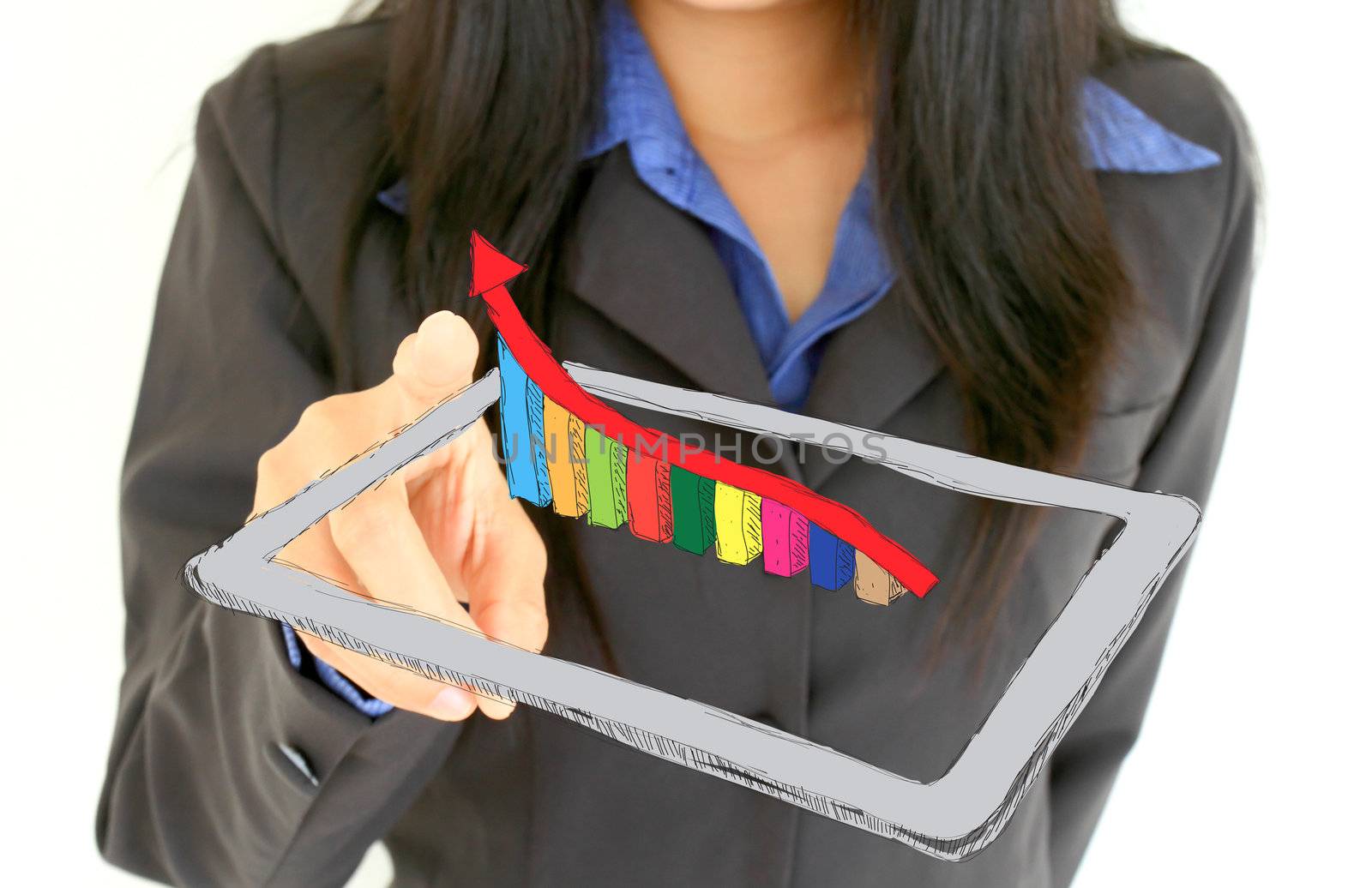 successful business woman holding tablet pc with a graph  by rufous