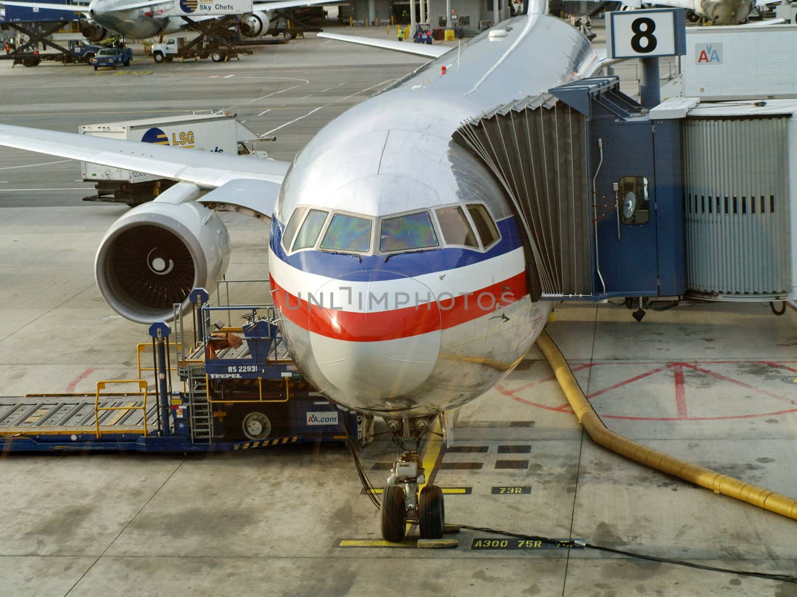 LOS ANGELES - OCTOBER 11: Boarding to an AA aircraft on October 11, 2011. American Airlines, Inc. is the world's fifth largest airline in passenger miles transported and operating revenues.