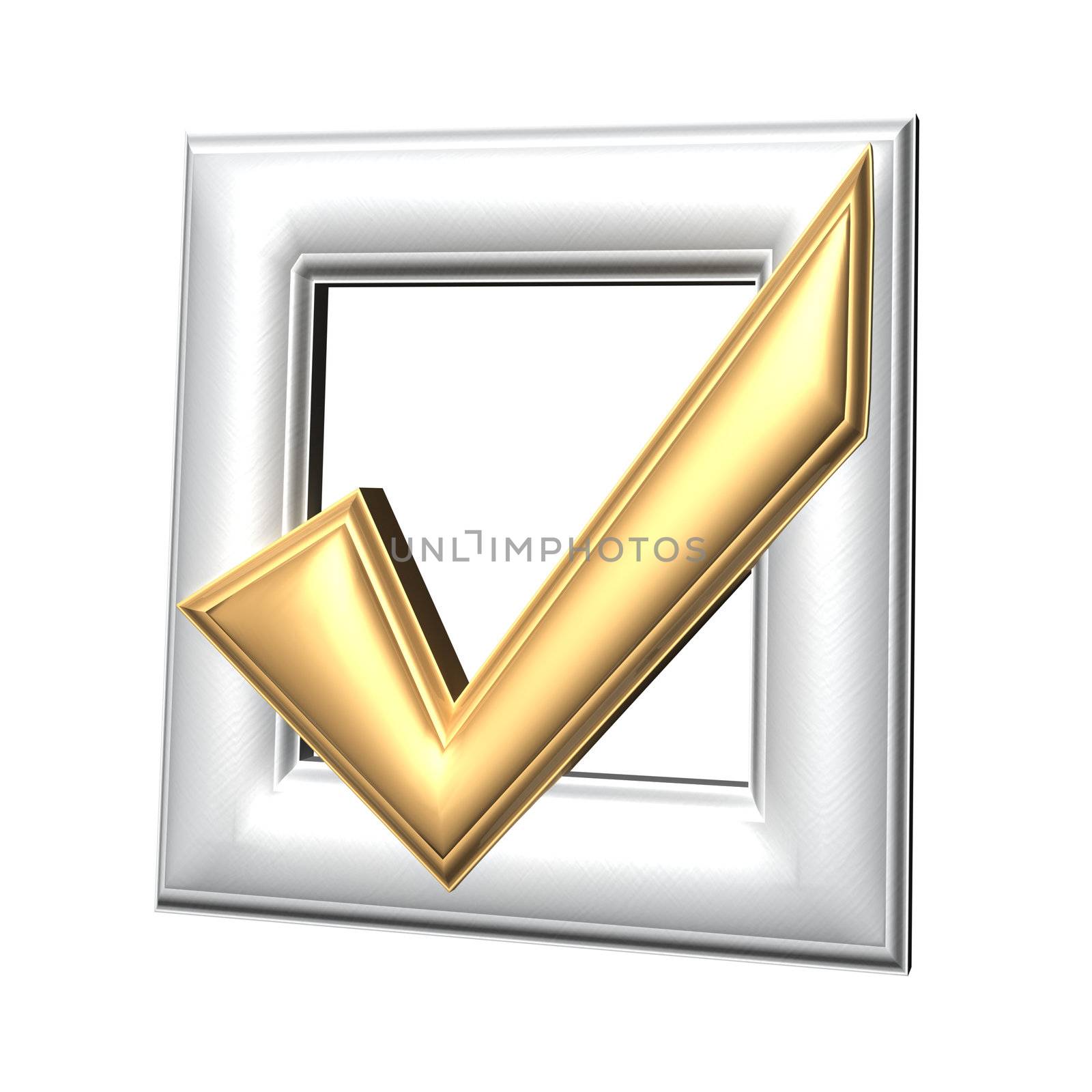 Gold glossy Check mark on white background