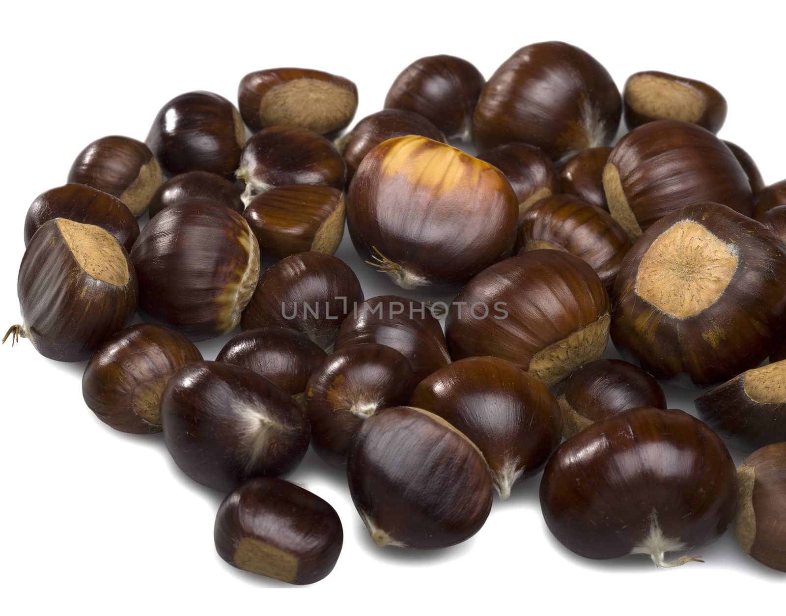 Chestnuts on white background.