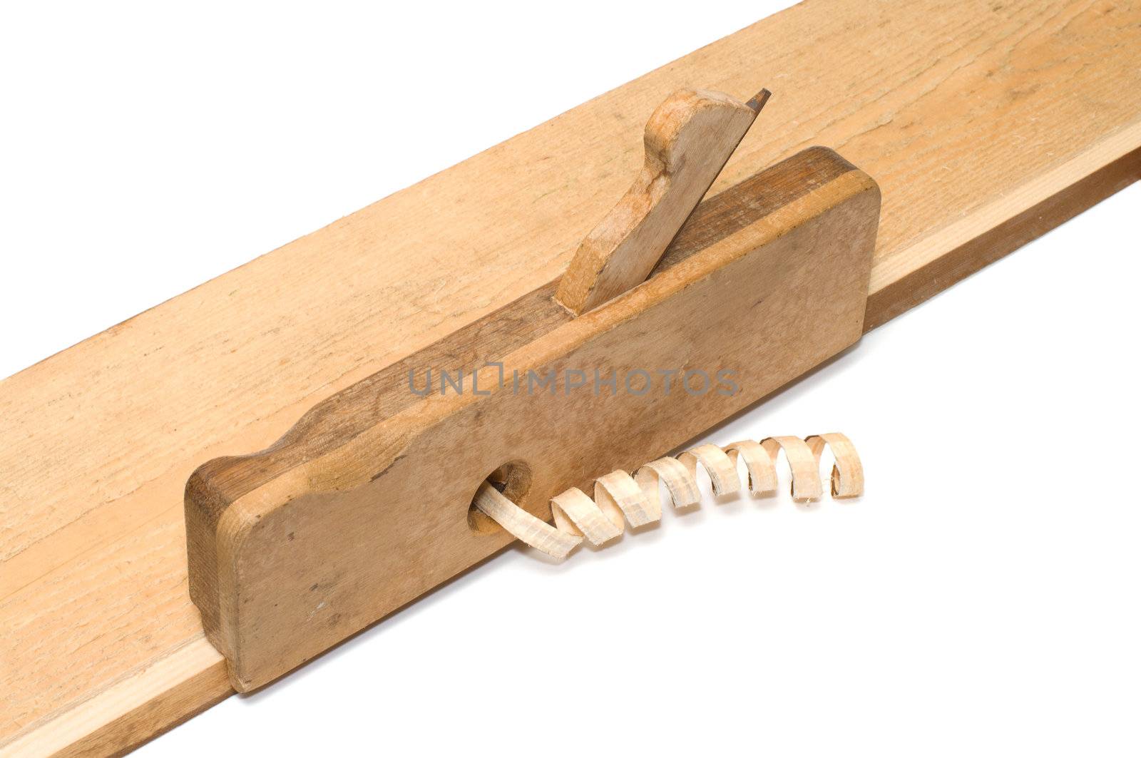 Old plane with the chips on the board isolated on a white background.