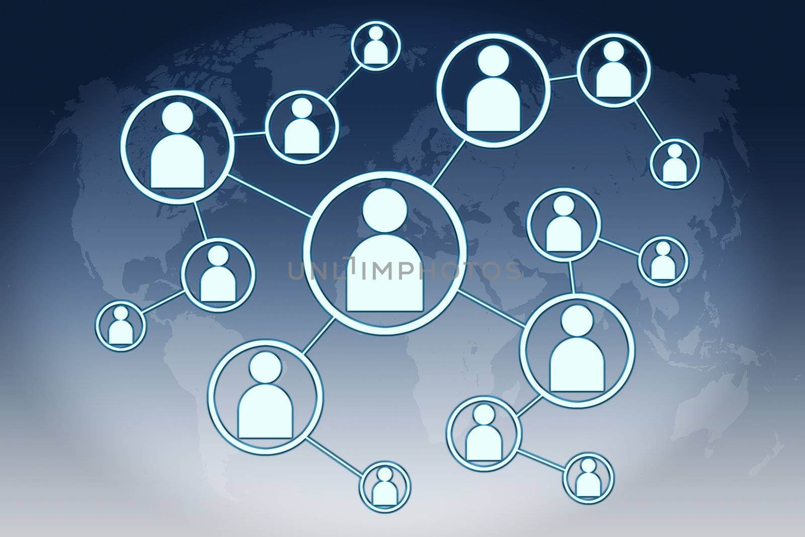 network connections concept on blue-white background with world map