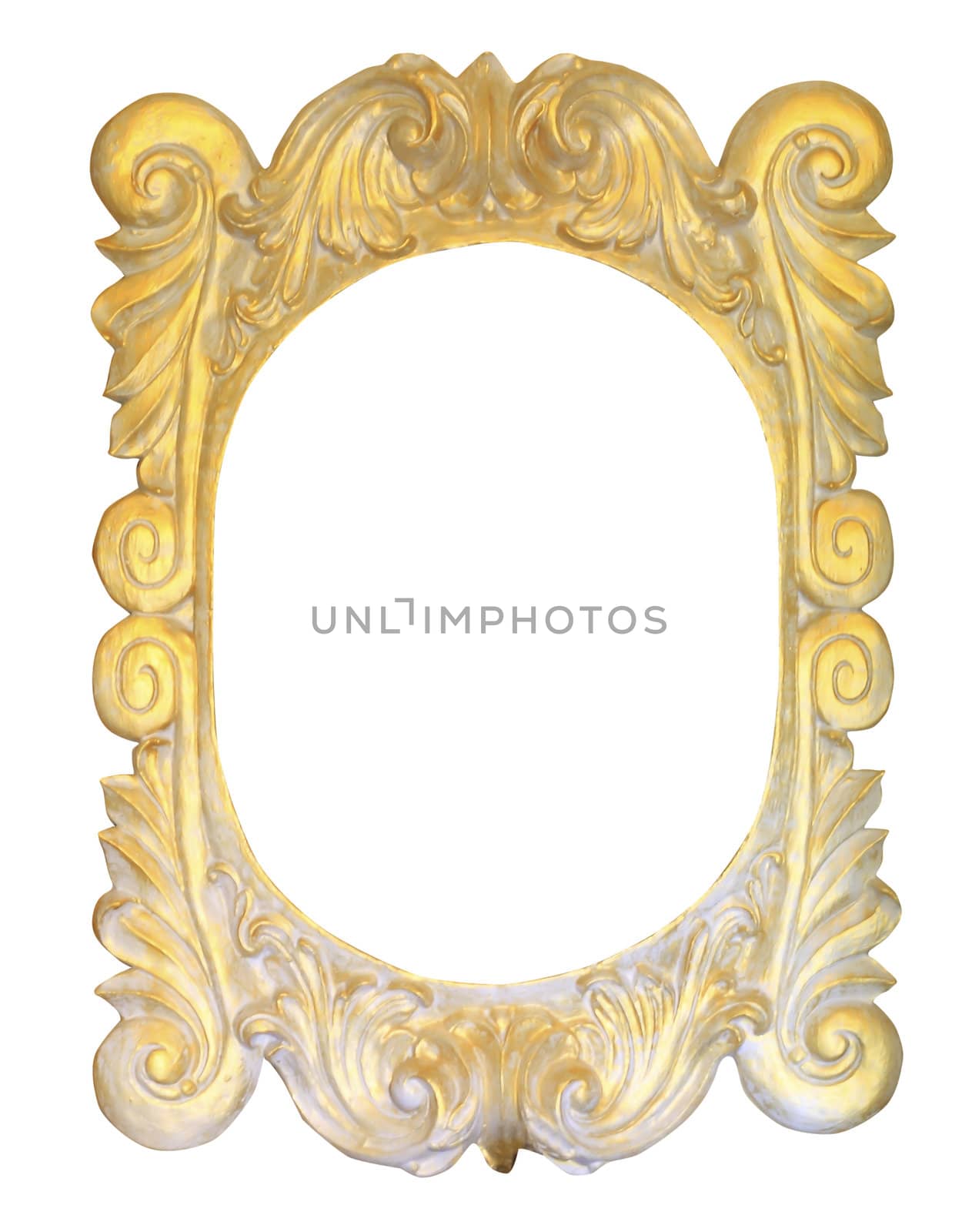 Old gold frame over white background
