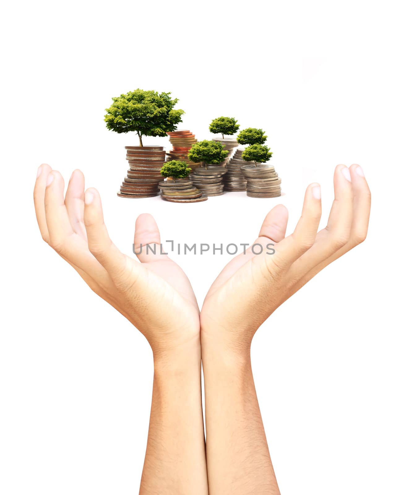 Hands and coins, isolated on white background 
 by rufous
