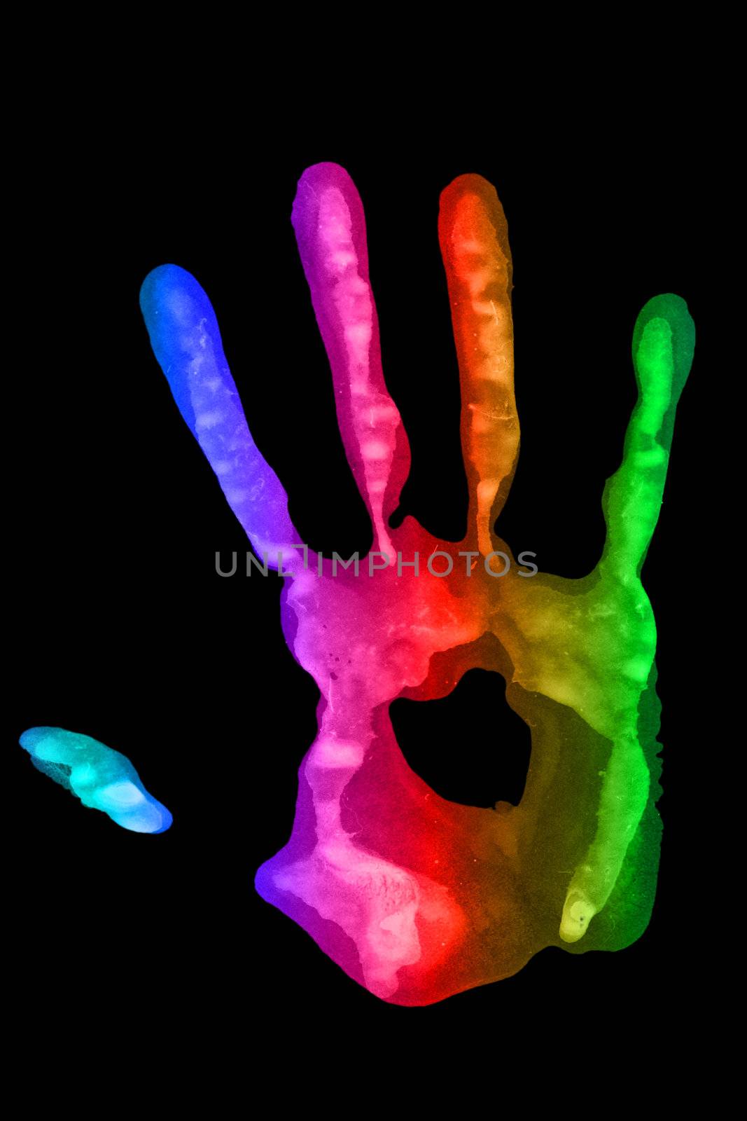 imprint of the hands of bright colors