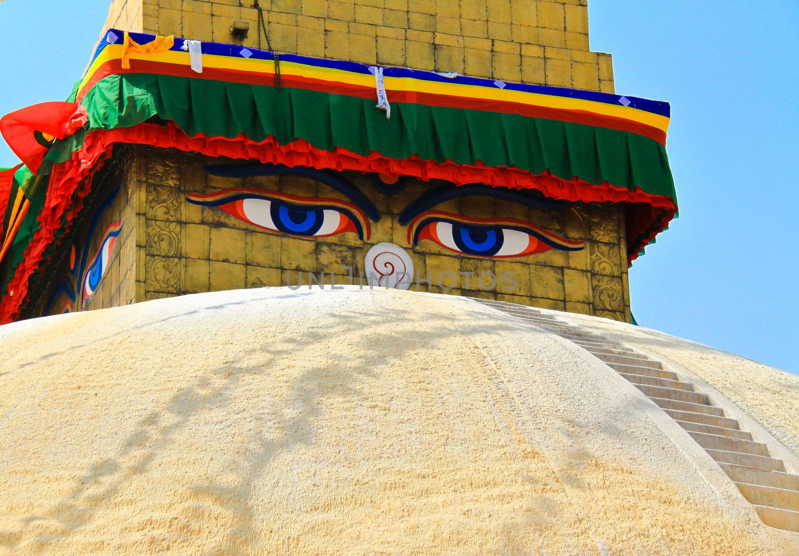 Boudhanath Stupa with blue sky in Kathmandu, Nepal  by nuchylee