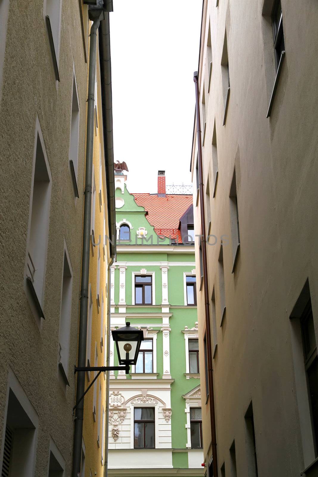 Small street in the old town of Regensburg.