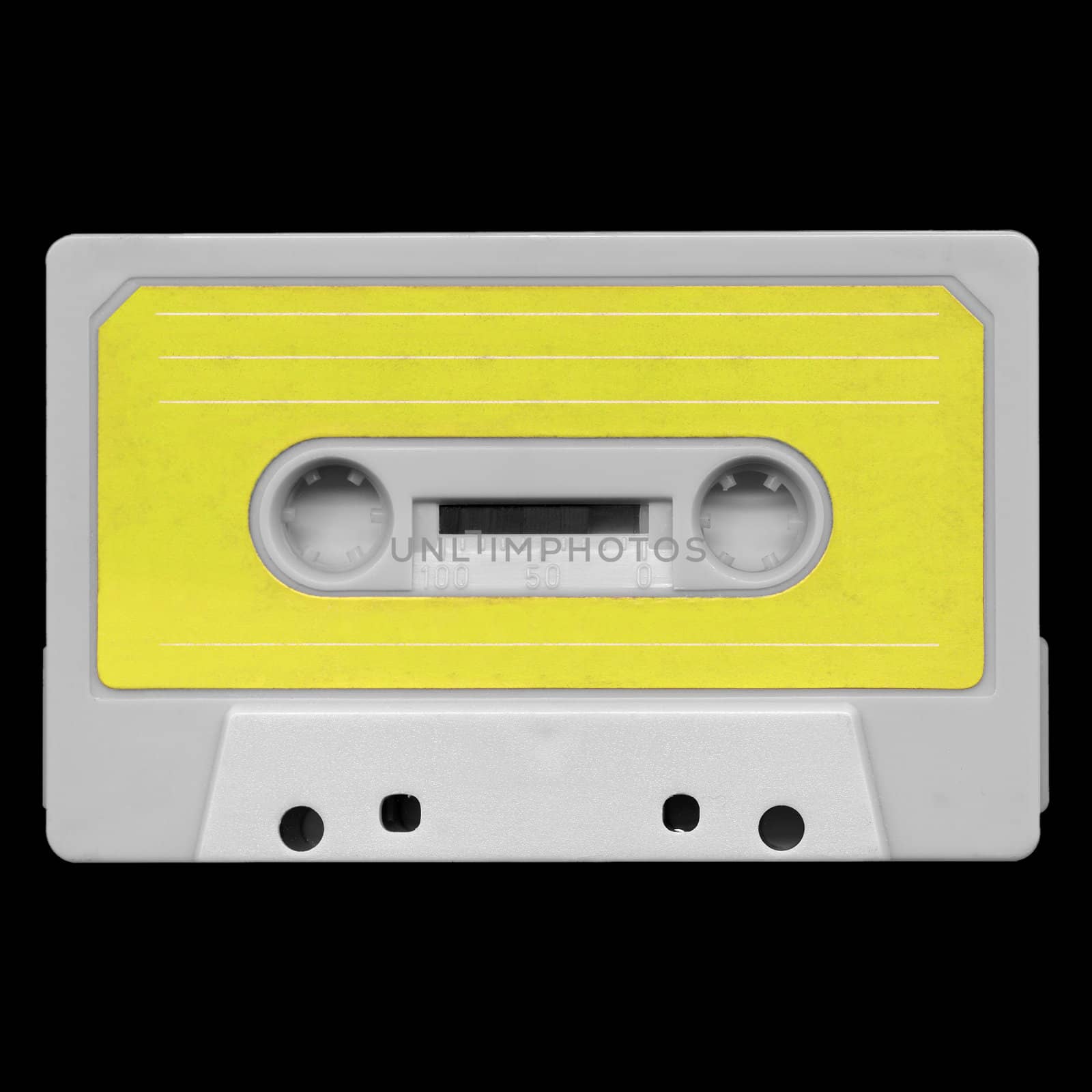 Magnetic tape cassette for audio music recording - isolated over white background