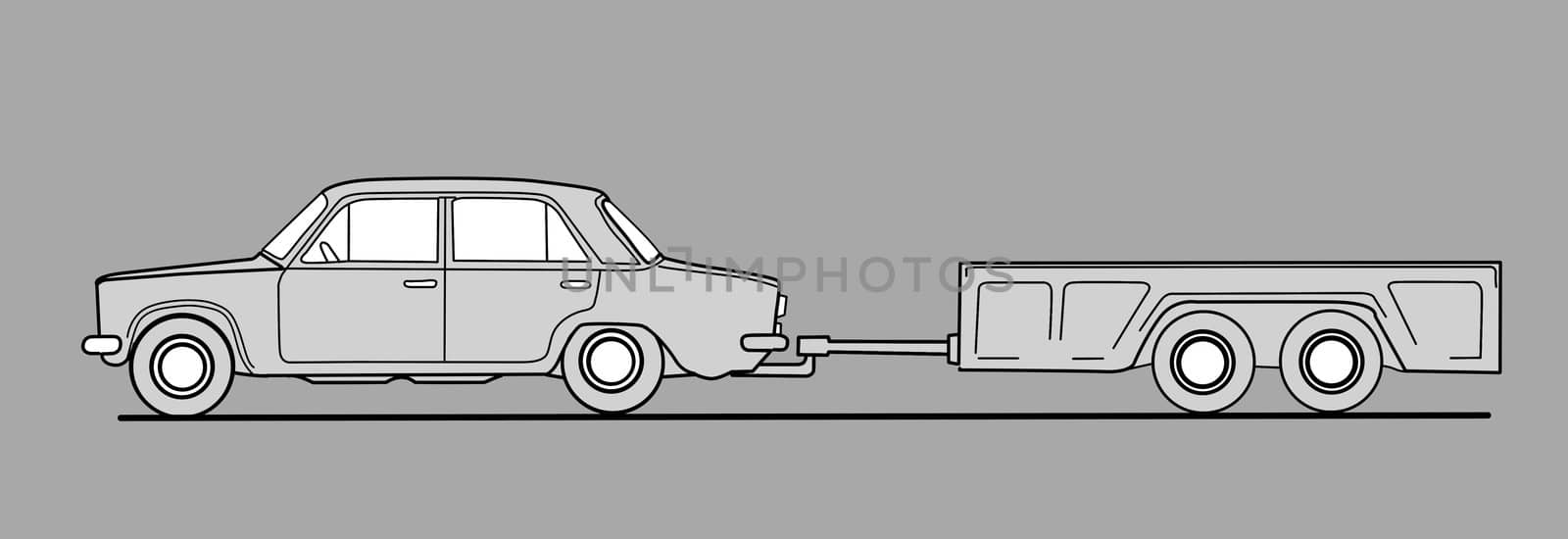 car with trailor on gray background