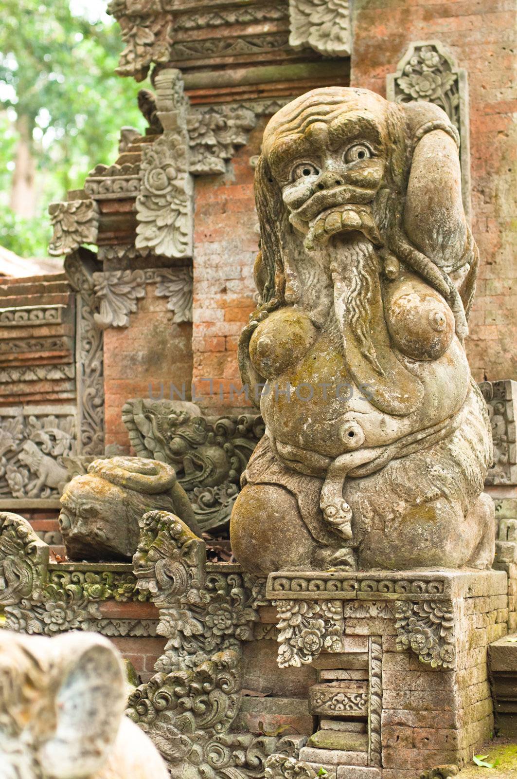 Stutue in Sacred Monkey Forest, Ubud, Bali, Indonesia