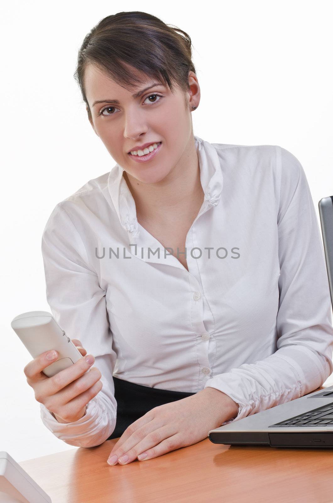Office assistant holding phone by milinz