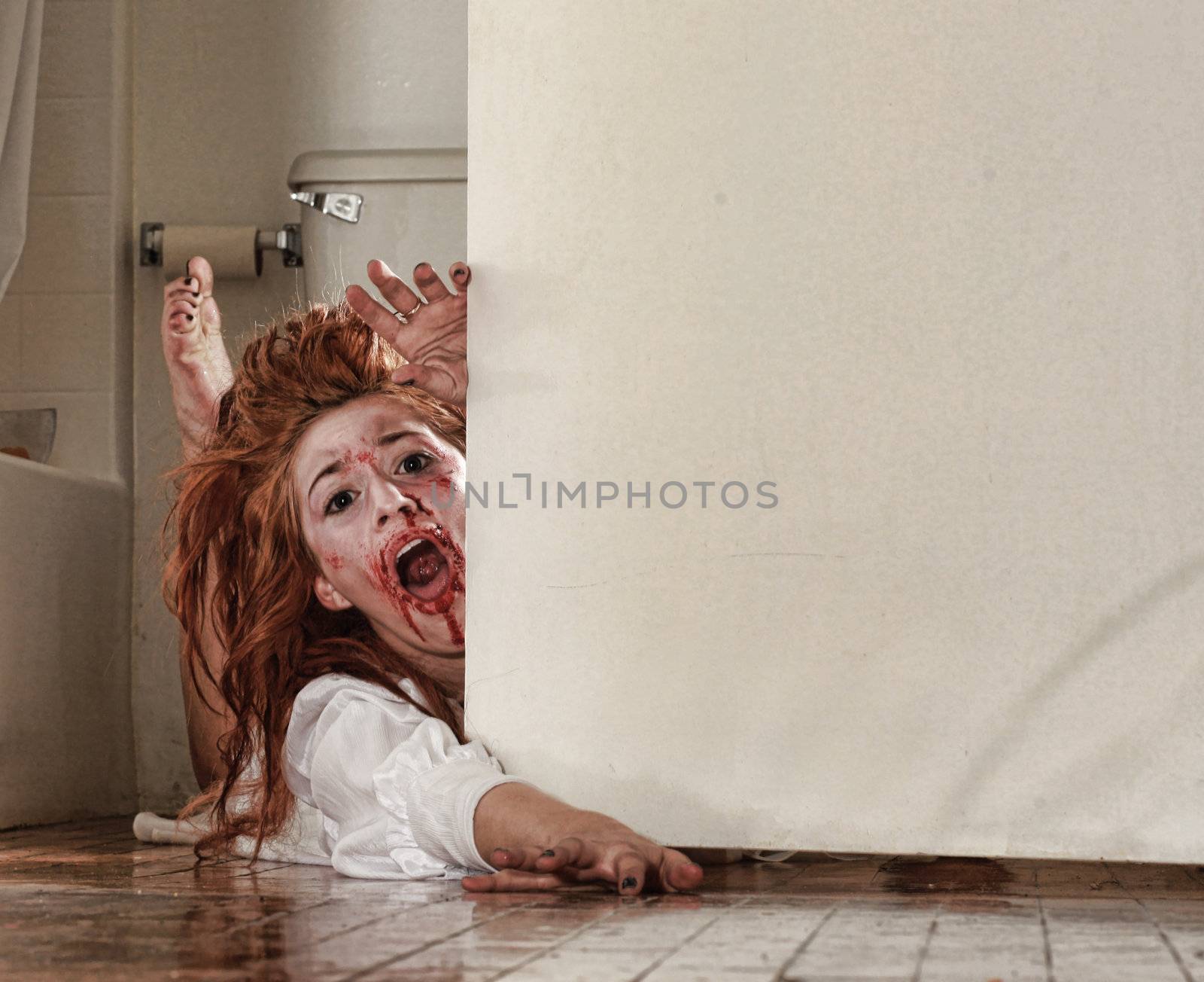 Horror Themed Image With Bleeding Freightened Woman by tobkatrina