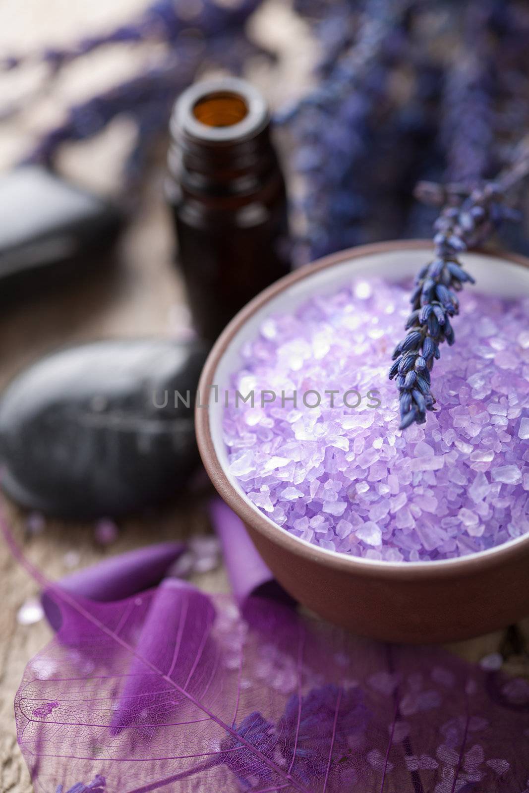 herbal salt lavender and spa stones 