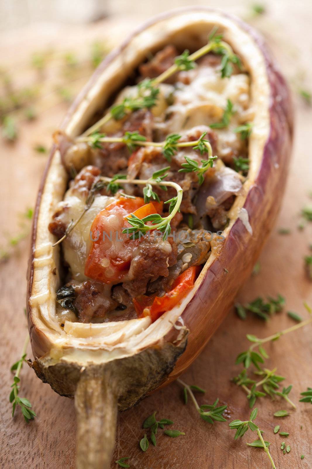 stuffed aubergine with meat and vegetables 