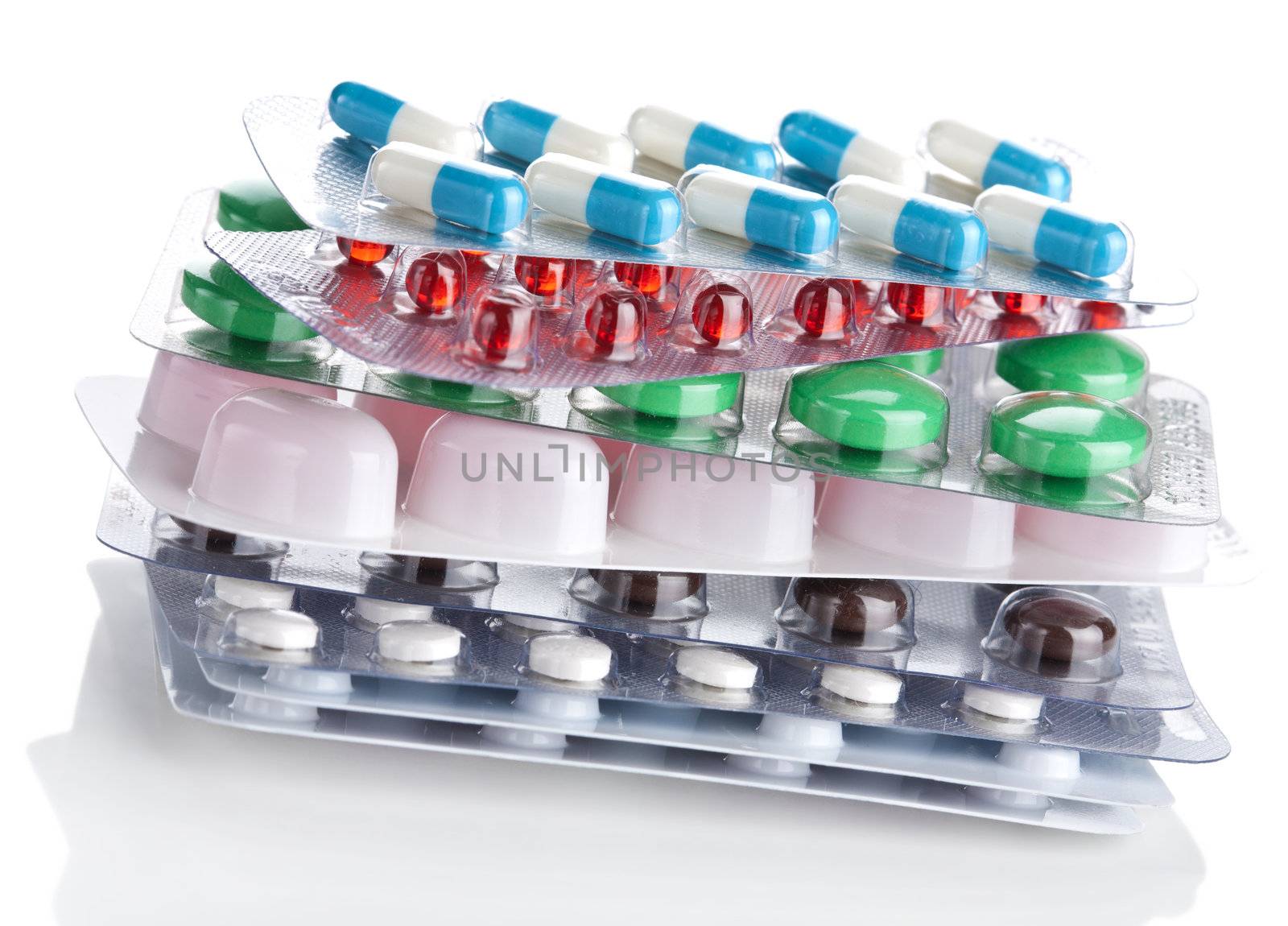 stack of pills packs isolated