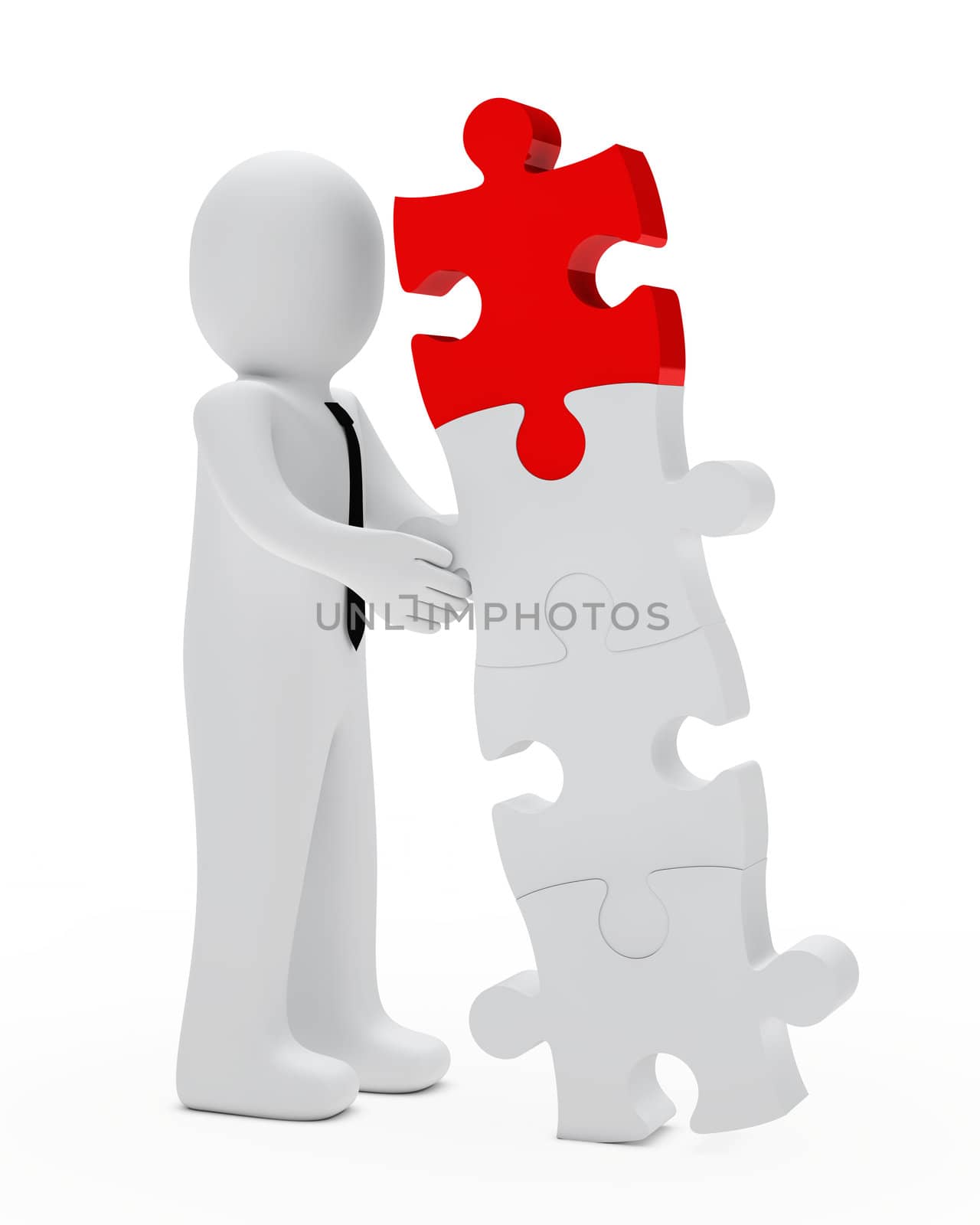 businessman construction a red white puzzle wall
