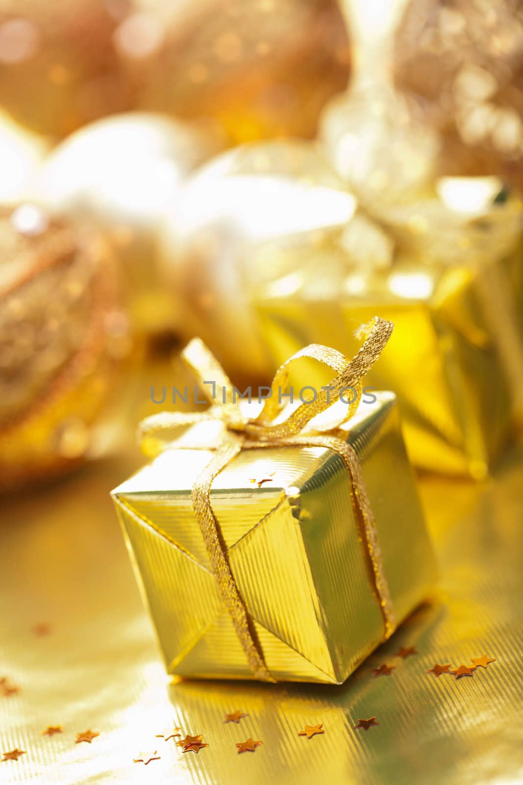 golden christmas gifts and decoration