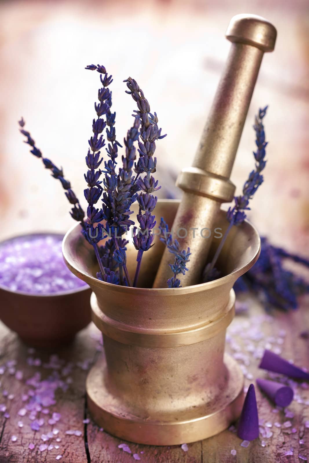 mortar with lavender 