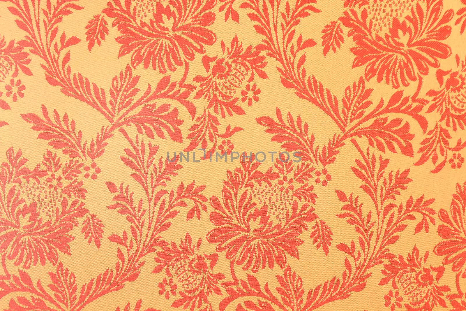 pattern with gold abstract flowers on a red background